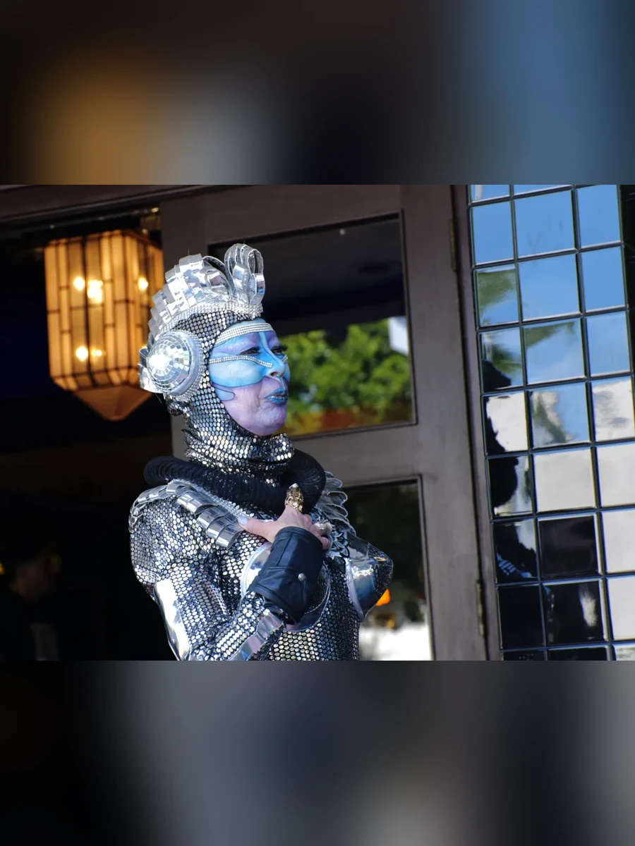 A performer outside the venue in Hollywood