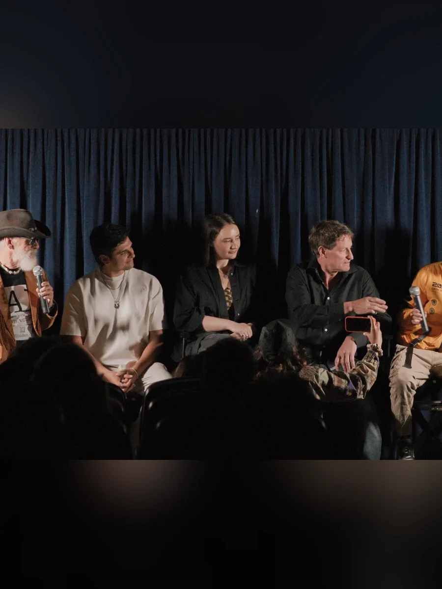 A panel on stage with the audience in silhouette