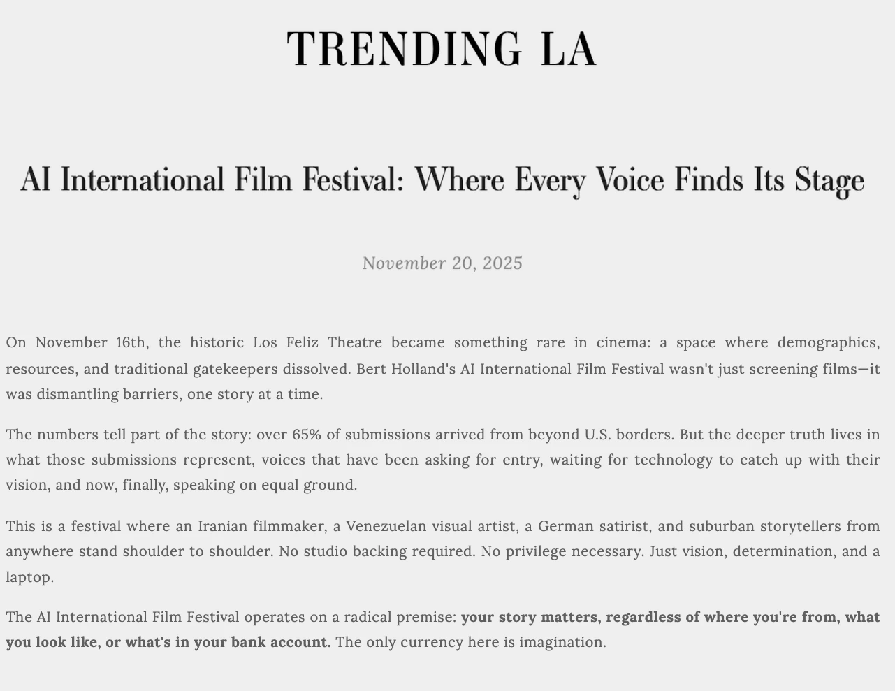 Trending LA: AI International Film Festival, Where Every Voice Finds Its Stage